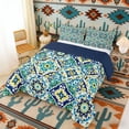 thumbnail image 2 of Erosebridal Teal Green Mandala Full Size Comforter Sets, Bohemia Style Patchwork Bedding Sets, Navy Reversible 3 Pieces, 1 Comforter and 2 Pillowcases, 2 of 6