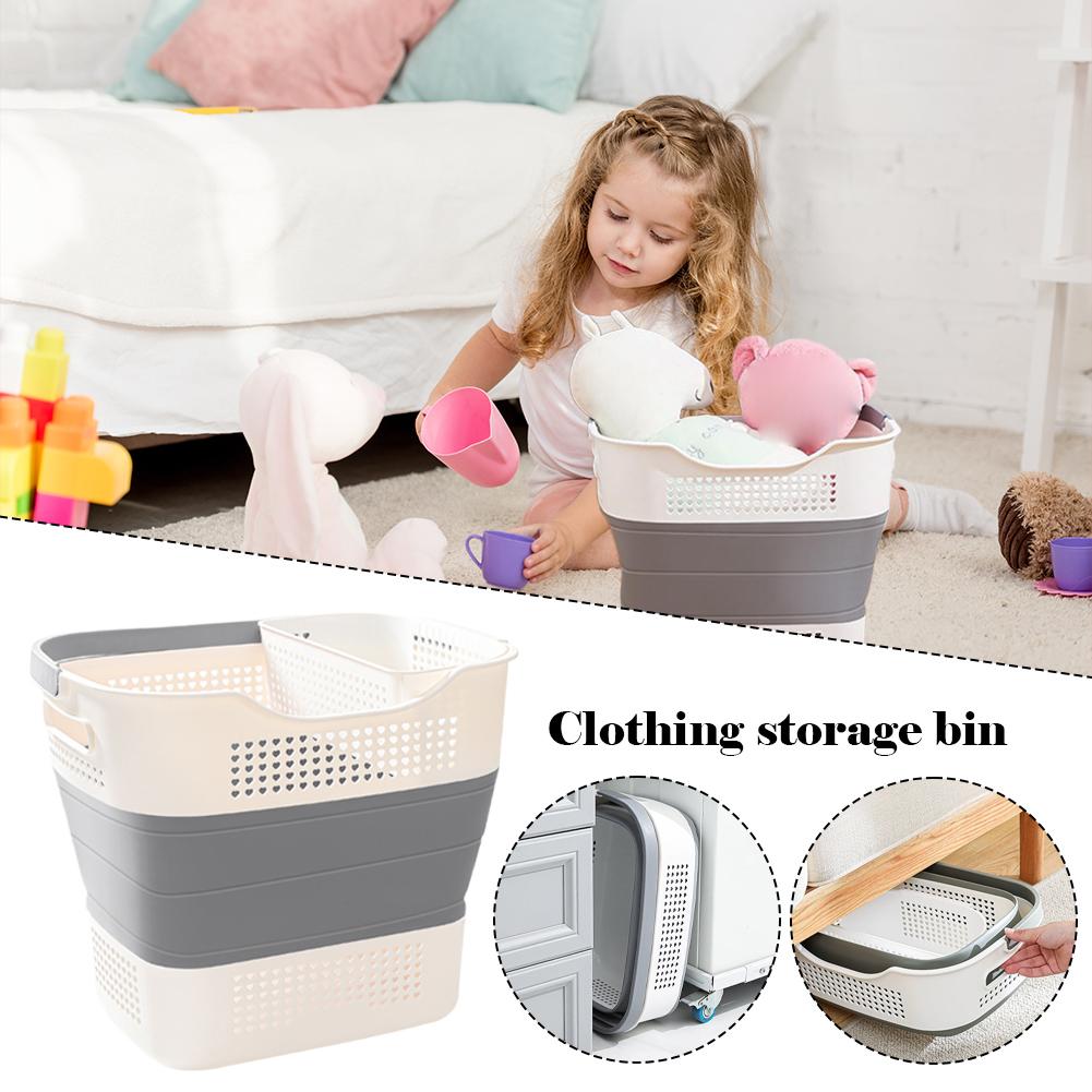 Foldable Laundry Basket with Handles, Collapsible Plastic Laundry Hamper for Clothes Storage, Grey