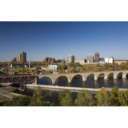 Mississippi River and City Skyline, Minneapolis, Minnesota, USA Print Wall Art By Walter