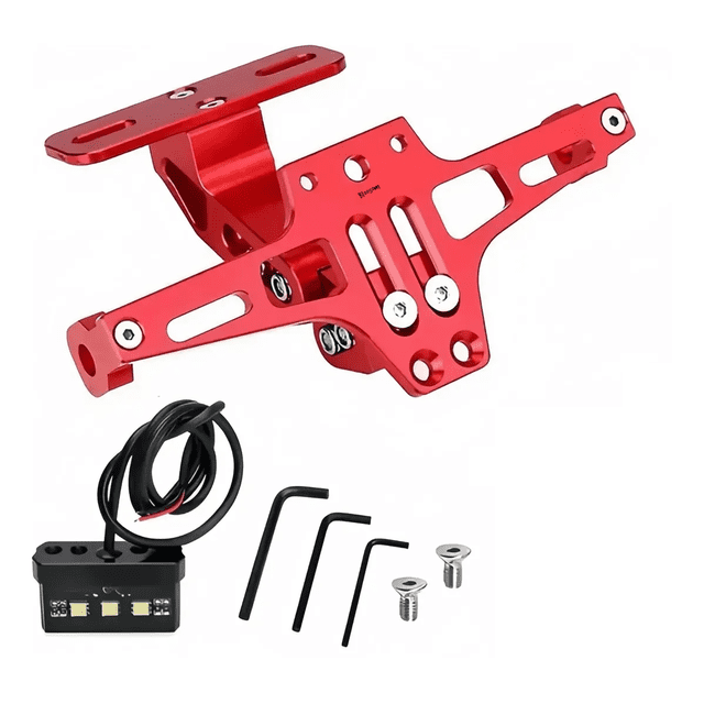 Porta Placa Universal Bloosom Para Moto Ajustable Con Luz Led R6 Ns Rojo
