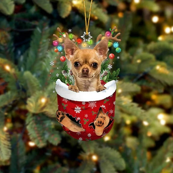 Acrylic 2D FLAT Chihuahua In Snow Pocket Christmas Ornament
