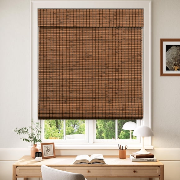 LazBlinds Cordless Blackout Bamboo Roman Shades, Room Darkening Blinds for Interior Windows, Thermal Insulated Roll Up Bamboo Bli