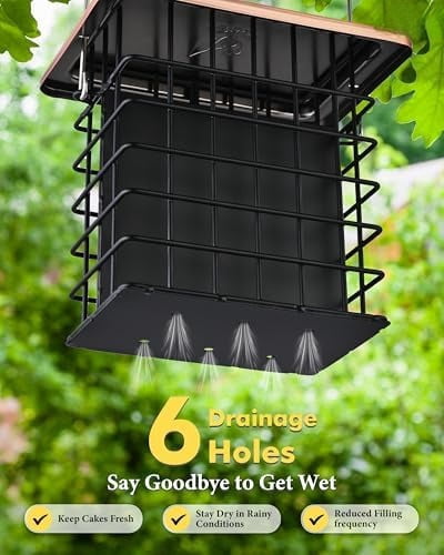 Double Suet Feeder- Metal Roof Bird Feeder with Taller Grid for Woodpeckers, Suet Cake Cage Bird Feeder for Outdoors Hanging,Easy-Clean & Refill,Metal Brushed Copper（Pack of 1）