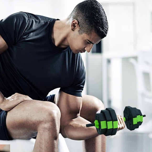 Ensemble d'Haltères Réglables 4-en-1 30 Lb – Poids Libres et Kit de Barre pour Gym à Domicile – Matériau Fer Sable et PE, Prise Antidérapante – Équipement d'Entraînement de Force Multifonction pour Femmes et Hommes – Vert Noir