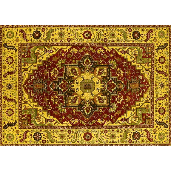 Ahgly Company Machine Washable Indoor Rectangle Persian Yellow Traditional Area Rugs, 6' x 9'