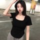 thumbnail image 5 of Blusa de cuello cuadrado Nikou camiseta de manga corta básica sin costuras, 5 of 5