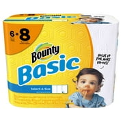 Bounty Basic Select-A-Size Paper Towels, White, 6 Big Rolls = 8 Regular Rolls