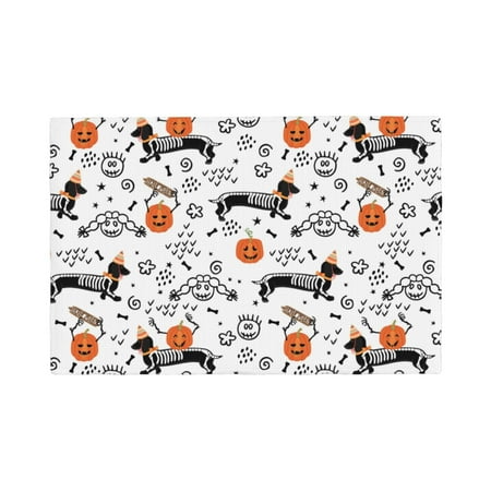 

Table Placemats Set of 6 - halloween pumpkin dog 12x18 In Faux Linen Double Heat Resistant Place Mats Cloth Indoor/Outdoor Placemats Washable Table Mats for Dining Kitchen Party