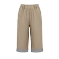 thumbnail image 5 of Hurxie Womens Shorts Lightweight Elastic Waist Drawstring Bermuda Short Knee Length Casual Capri Pants with Pockets Khaki,2XL, 5 of 5