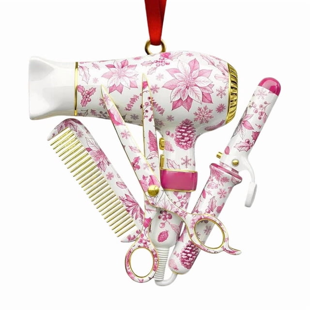 Hairstylist Christmas Decorations Hair Dryer Scissors 2D Hanging