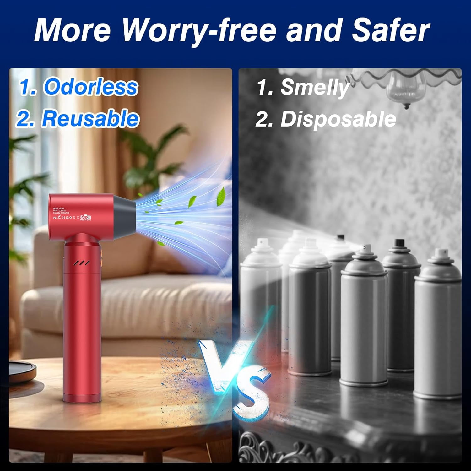 XJUGEZ Compressed Air Duster,21000mAh Electric Air Duster with Flashlight,180000RMP Air Blower Gun with 25W Adapter,Powerful and Portable Turbo Fan for Cleaning Computer,Car,Keyboard,Leaf-Black