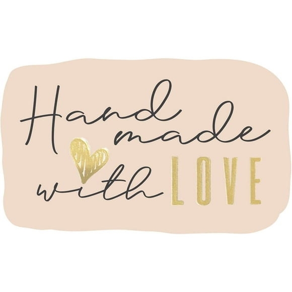 300 Hand Made with Love Stickers in Sheets | 1.75" x 2.75" Special Cut Size | Typical Shape Design with Gold Foil