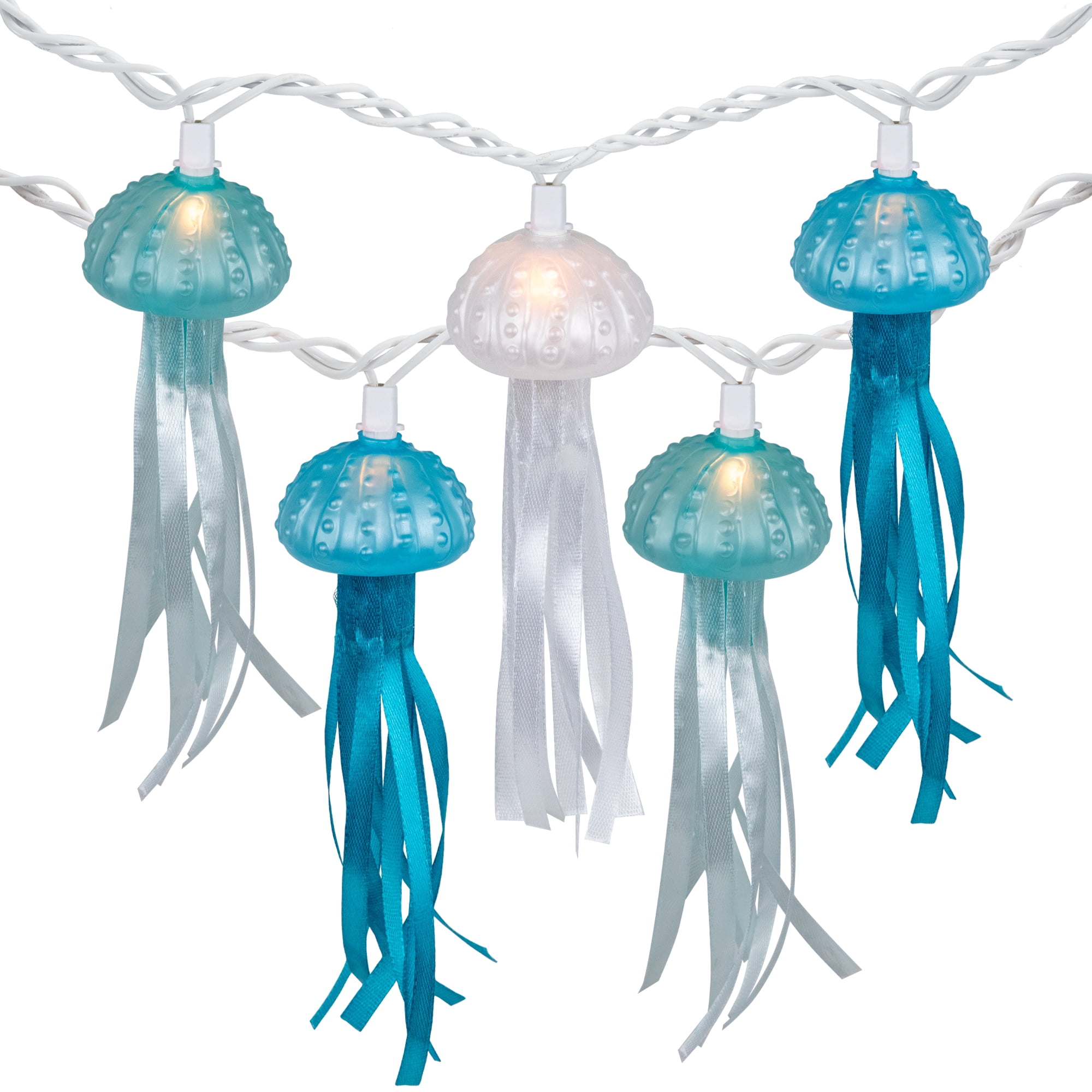 10-Count Blue and White Jellyfish Patio Light Set 5.75ft White Wire