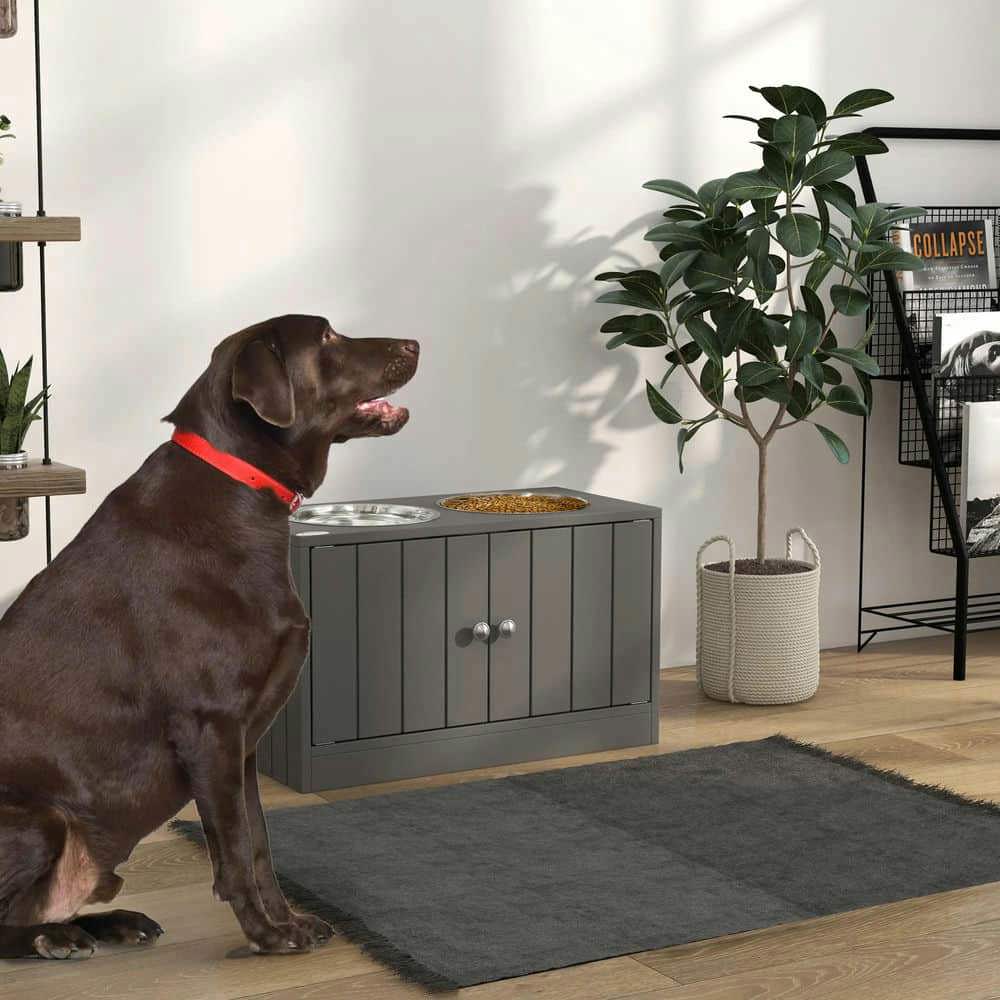 YYAo Dog Bowls, Dog Bowl Stand,Dog Food Bowls, Elevated Dog Bowls with Storage Cabinet Containing Large 44L Capacity, Gray