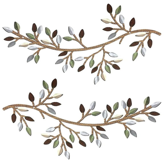 2 Pcs Metal Tree Leaf Wall Art 12 inch Vine Olive Branch Leaf Hanging Wall Decor, Colorful