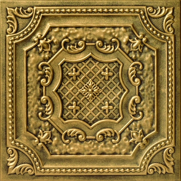 A La Maison Ceilings R126 Bijou and Bee Bee Foam Glue-up Ceiling Tile (128 sq. ft./Case), Pack of 48, Antique Gold
