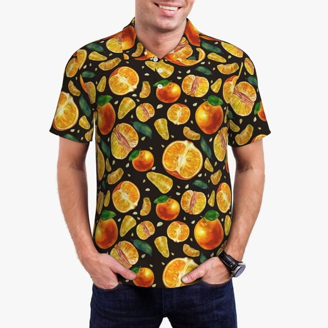 Fotbe Tangerine Camiseta Polo de Golf para Hombre con Estampado – Camisa Deportiva Transpirable con Cuello Abotonado-Small