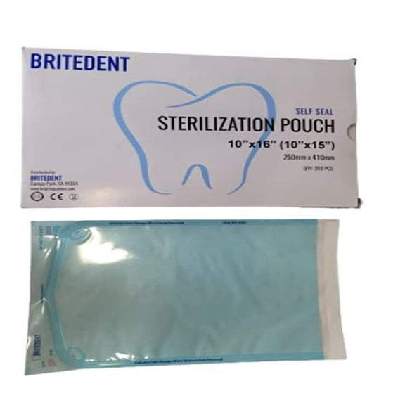 BRITEDENT Self Sealing Sterilization Pouches 10”in x 16”in 200 Easy Open Autoclave Sterilizer Bags for Dental and Medical Tools Triple Check Technology to Confirm Sterilization