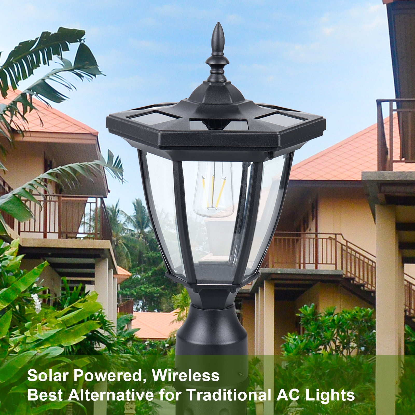 KMC KMC LIGHTING ST6321Q-A Solar Powered Lamp Post Light Outdoor 75 Lumens 3" Fitting Base Aluminum For Yard, Driveway, Gateway Etc.