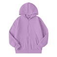 thumbnail image 4 of XRoczxe Kids Zip Up Hooded Fleece Jacket, Girls Boys Soft Warm Solid Color Hoodie Coat, Casual Long Sleeve Windproof Outerwear for Winter Daily Wear Purple, 4 of 9