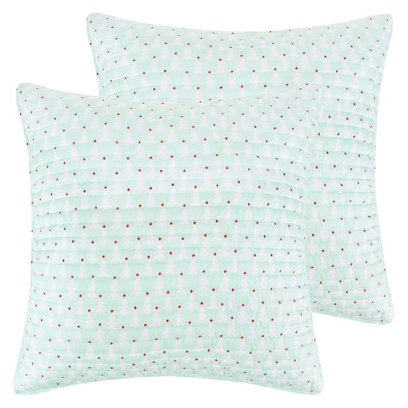 Merry & Bright Collecion - Gnome for The Holidays - Quilted Euro Shams (26x26in.), No Insert - Pine Tree Icons - Teal, Red and White - Polyester 26" x 26" (Pack of 2)