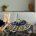 thumbnail image 3 of Greek Key Soft Flannel Fleece Throw Blanket, Meander Spring Inspired Floral Detail Rich and Retro Entangled Maze, Cozy Plush for Indoor and Outdoor Use, 50" x 70", Dark Blue Yellow, by Ambesonne, 3 of 5