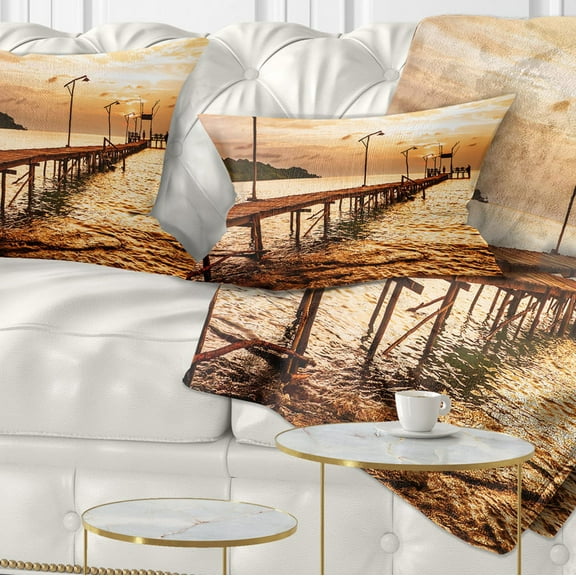 Designart Sunset Over Brown Sea - Seascape Throw Pillow - 12x20