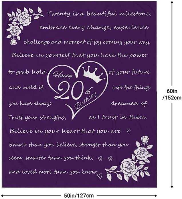 20th Birthday Decorations for Women Blanket,20th Birthday Gifts for Women  Idea,20 Year Old Birthday Gifts for Her,Best 20 Birthday Gifts for  Women/Her Blue Blanket 60x50 