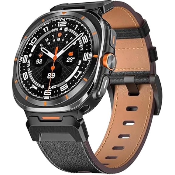 can Band Compatible with Samsung Galaxy Watch Ultra 47mm(2025/2024) for Men Women, Rugged Leather Wide Sport Strap with Stainless Steel Metal Adapter