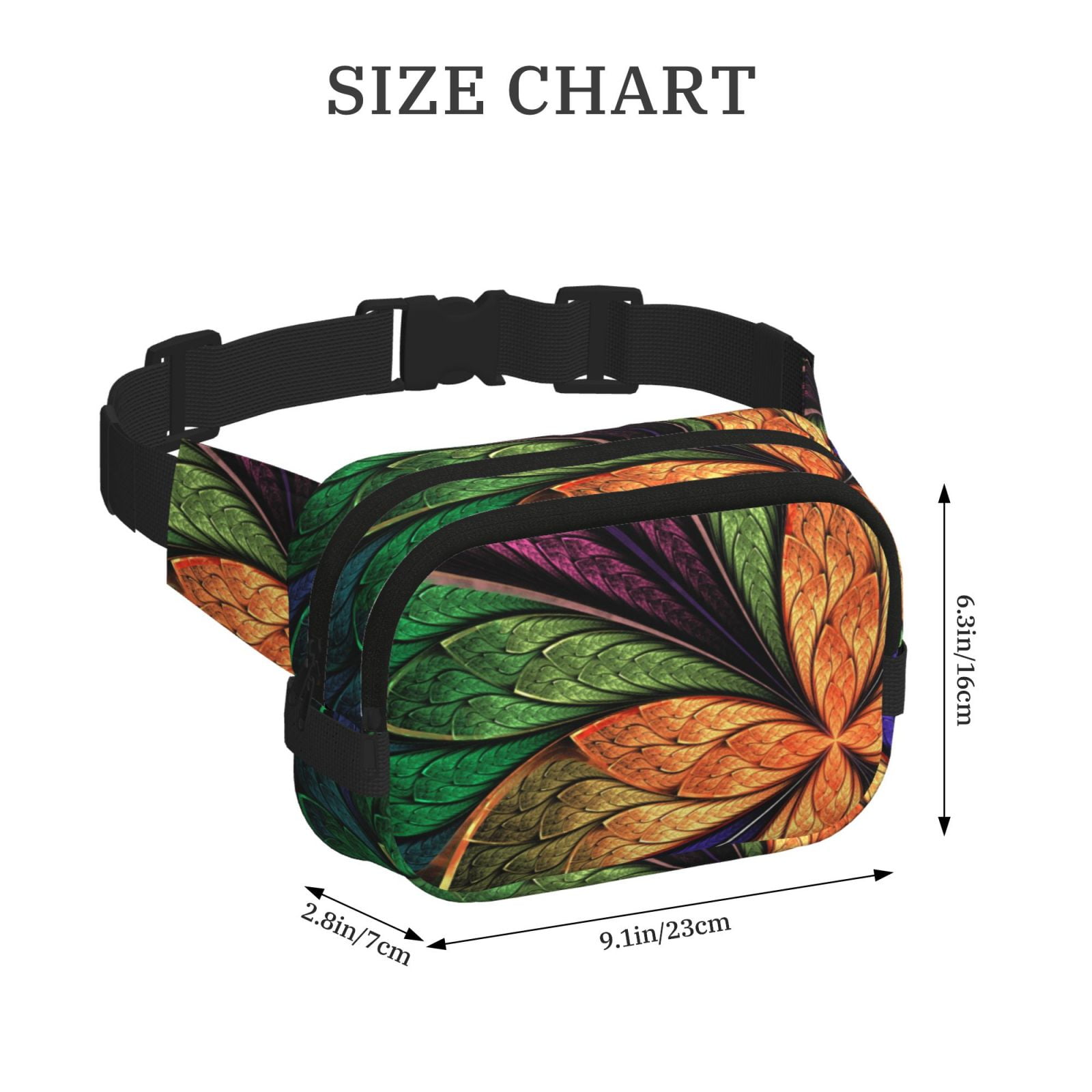 Picia Multicolored Beautiful Flower1 Print Square Double-Layer Waist Bag Mini Adjustable Waist Belt Bag Exercise Running Travel Hiking