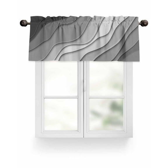 Black Gray Beach Coastal Kitchen Valances for Windows Abstract Geometric Ocean Waves Valance Curtains for Kitchen /Living Room/Bedroom/ Bathroom Decor, 42"x12 " ,Rod Pocket 1 Panel,
