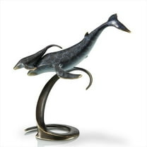 SPI Whale Pair on Wave Brass Statue