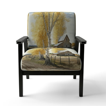 Designart "Lakeside Chapel Amid Snow V" Blue Cottage Upholstered Accent Chair - Traditional Arm Chair For Living Room