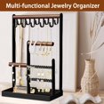 thumbnail image 2 of XINQIHANG MetWoods Jewelry Organizer Stand, 4 Tier Earring Organizer Holder Jewelry Display Stand Tower Rack with Metal Storage Tray & 10 Hooks for Storage Necklaces, Bracelets, Rings, Watches (Black), 2 of 7