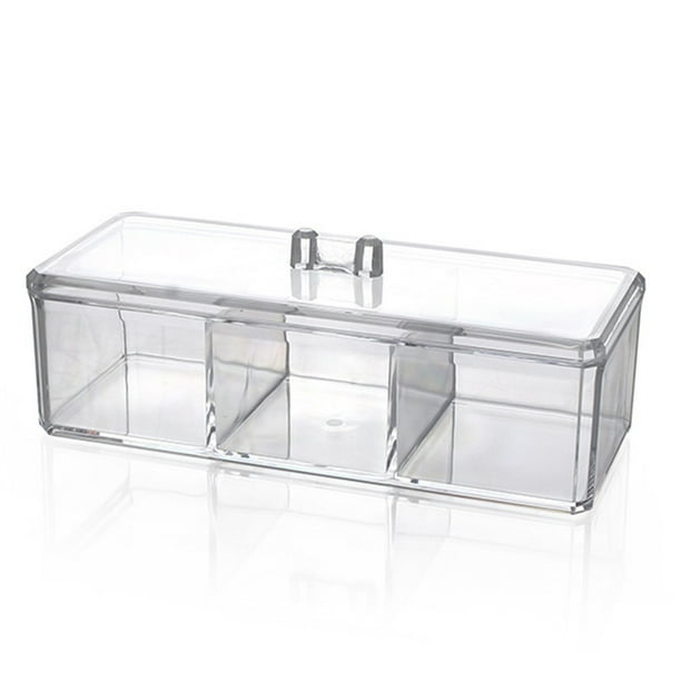 Caja de almacenamiento de cosméticos con almohadilla de algodón de 3 rejillas, dispensador de bolas de bastoncillos de algodón impermeable, organizador de maquillaje transparente acrílico