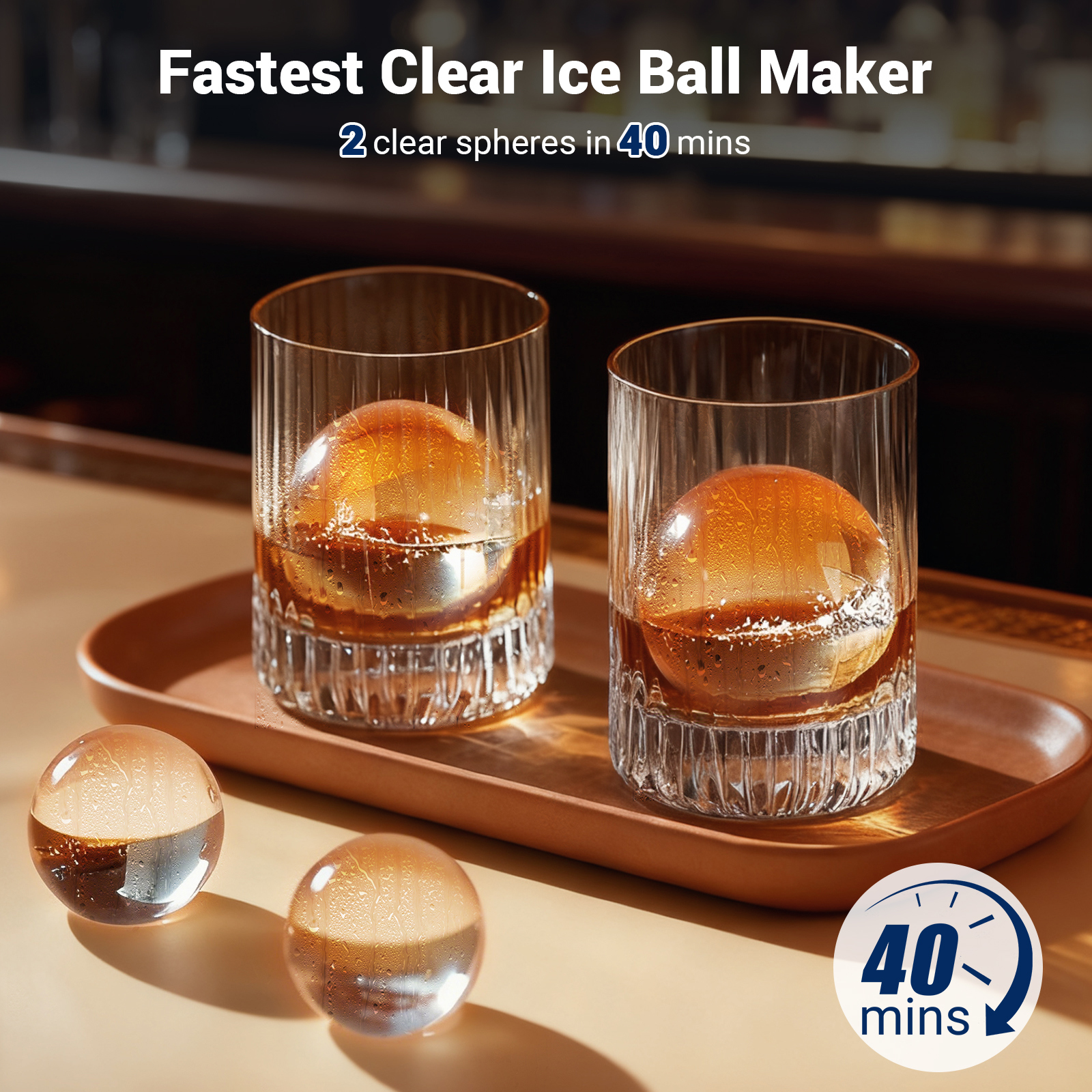 Sphere Ice Machine, 2 pcs/40mins, Clear Ice Ball Maker with Ice Tong & Self-Clean, 36 pcs/Day, Quiet Home/Bar/Party Ice for Whiskey Bourbon Parties