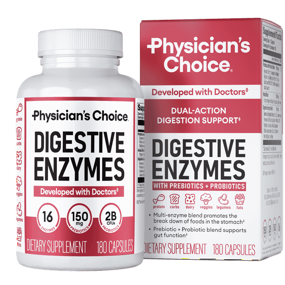 Physician's Choice Digestive Enzymes - for Digestive Health & Gut Health, Bloating & Meal Time Discomfort for Men and Women, 180ct
