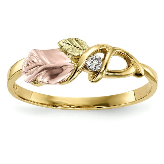 Primal Gold Diamond Rose Rings, 10K Yellow Gold, 12K Rose and Green Gold Accents, Size 7