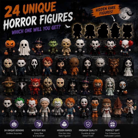 24‑Day Horror‑Style Mini Figurines Halloween Advent Calendar Spooky Collectible Character Statue Set Surprise Countdown Gift Box for Halloween Decor & Hobby Collectors