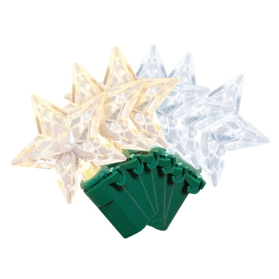 Indoor 20-Count Battery-Operated LED 3-Function Color-Changing Star Christmas String Lights, Warm White to Cool White, Green Wire, 8', by Holiday Time