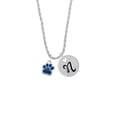 thumbnail image 2 of Delight Jewelry Silvertone Small Royal Blue Paw Silvertone Script Initial Disc - N - Charm Necklace, 20"+3", 2 of 4