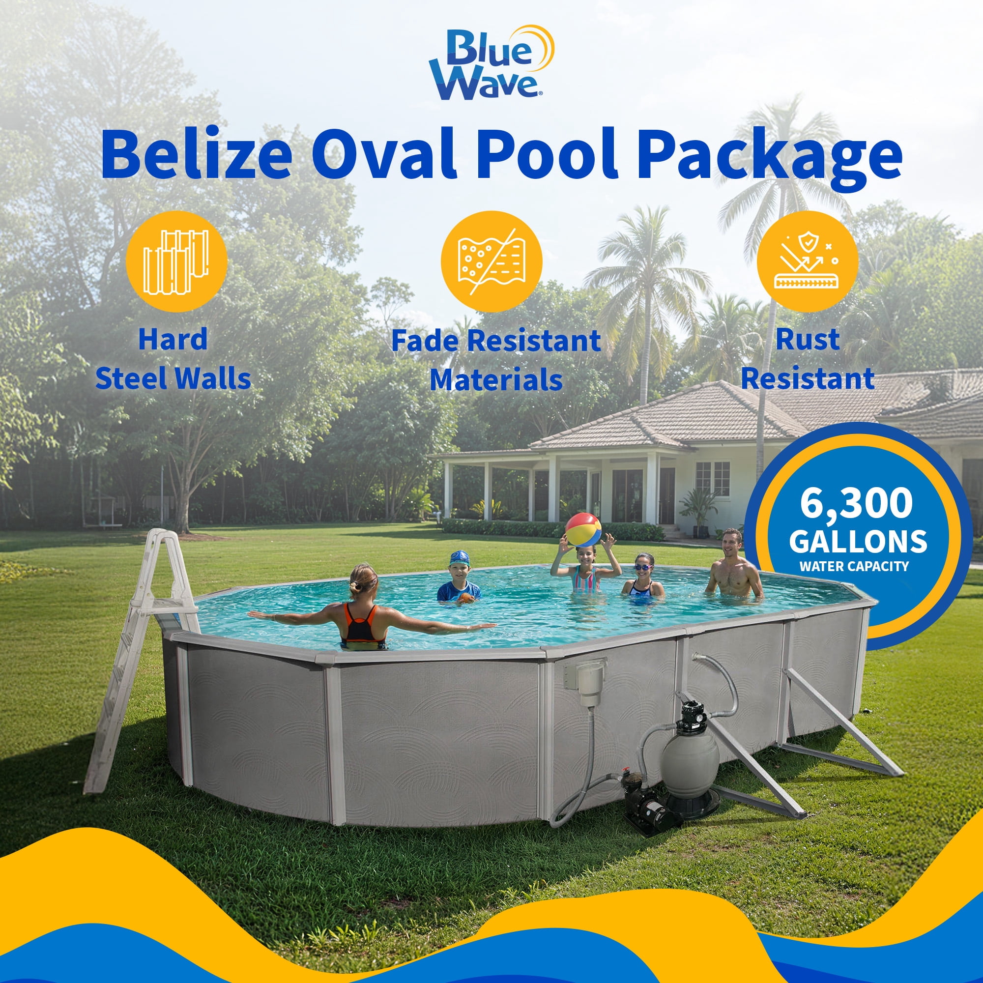 Belize 12-ft x 24-ft Oval 52-in Deep 6-in Top Rail Metal Wall Swimming Pool Package