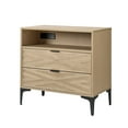 thumbnail image 2 of 2-Drawer Modern End Tables with Rear Charging Station V-shaped Design Matal Legs for Living Room Oak, 2 of 6