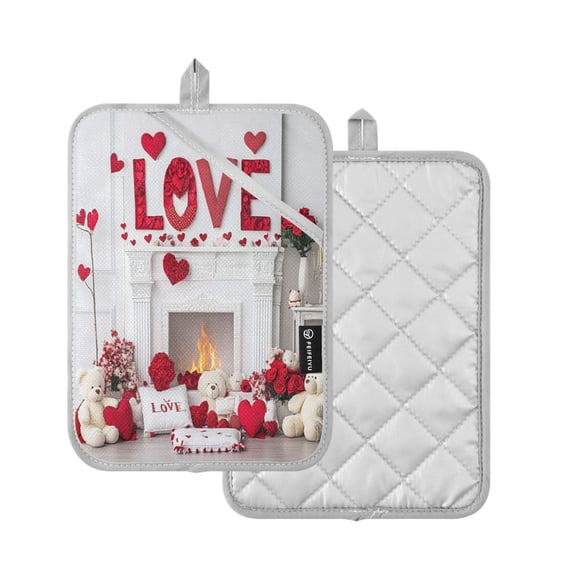 2 Pcs Pot Holders Sets Oven Mitts Square potholders Oven Hot Pads Heat Resistant for Kitchen Cooking Baking 7"x9.8" Valentine's Day Decoration