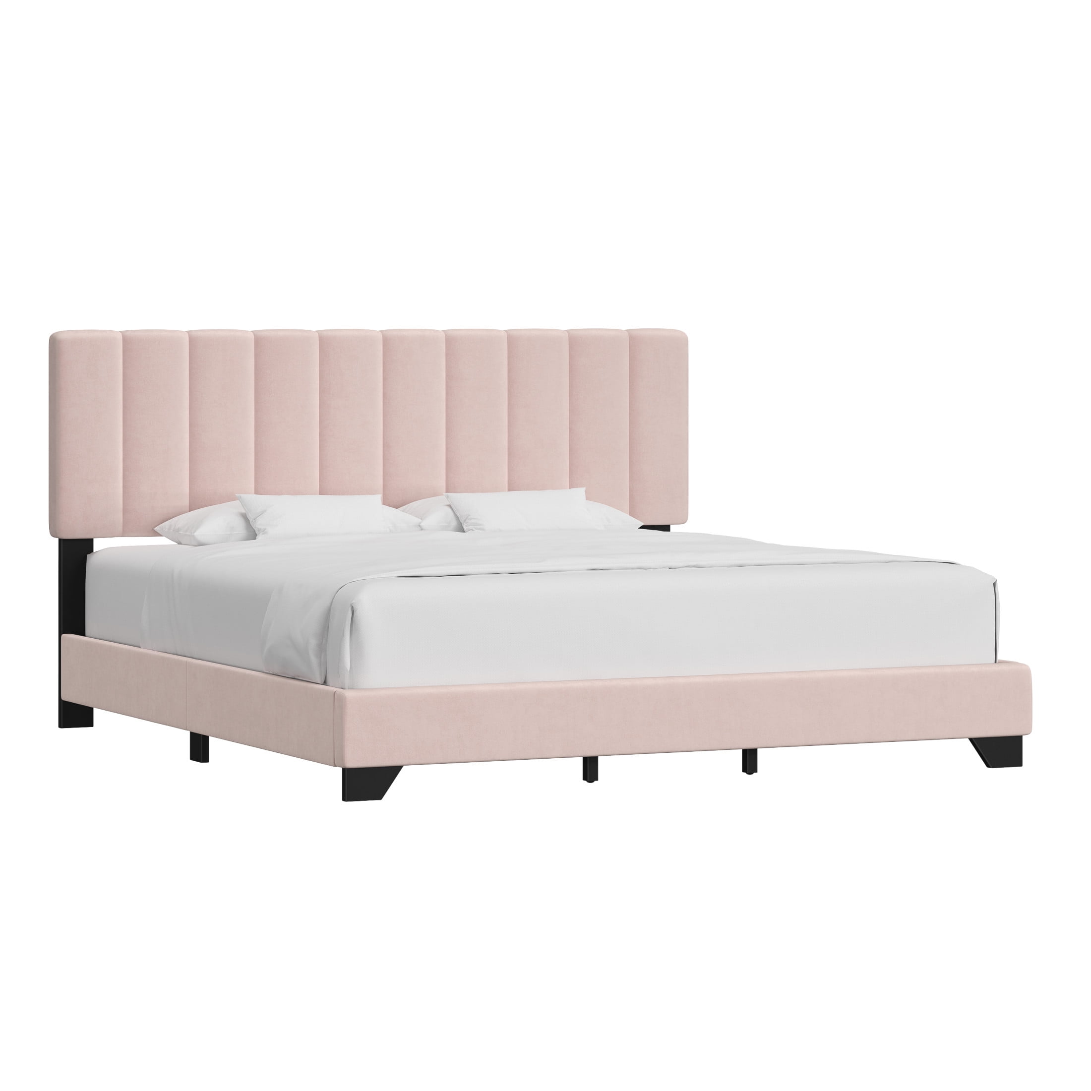 Reece Channel Stitched Upholstered King Bed, Light Pink, by Hillsdale Living Essentials