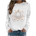 thumbnail image 3 of Arlun Halloween Funny Sweatshirt for Women Sequin Pumpkin Cart Graphic Printed Pullover Tops Long Sleeve Hoodless Shirt Casual Fall Fashion Sweatshirts for Everyday Wear White XL, 3 of 7