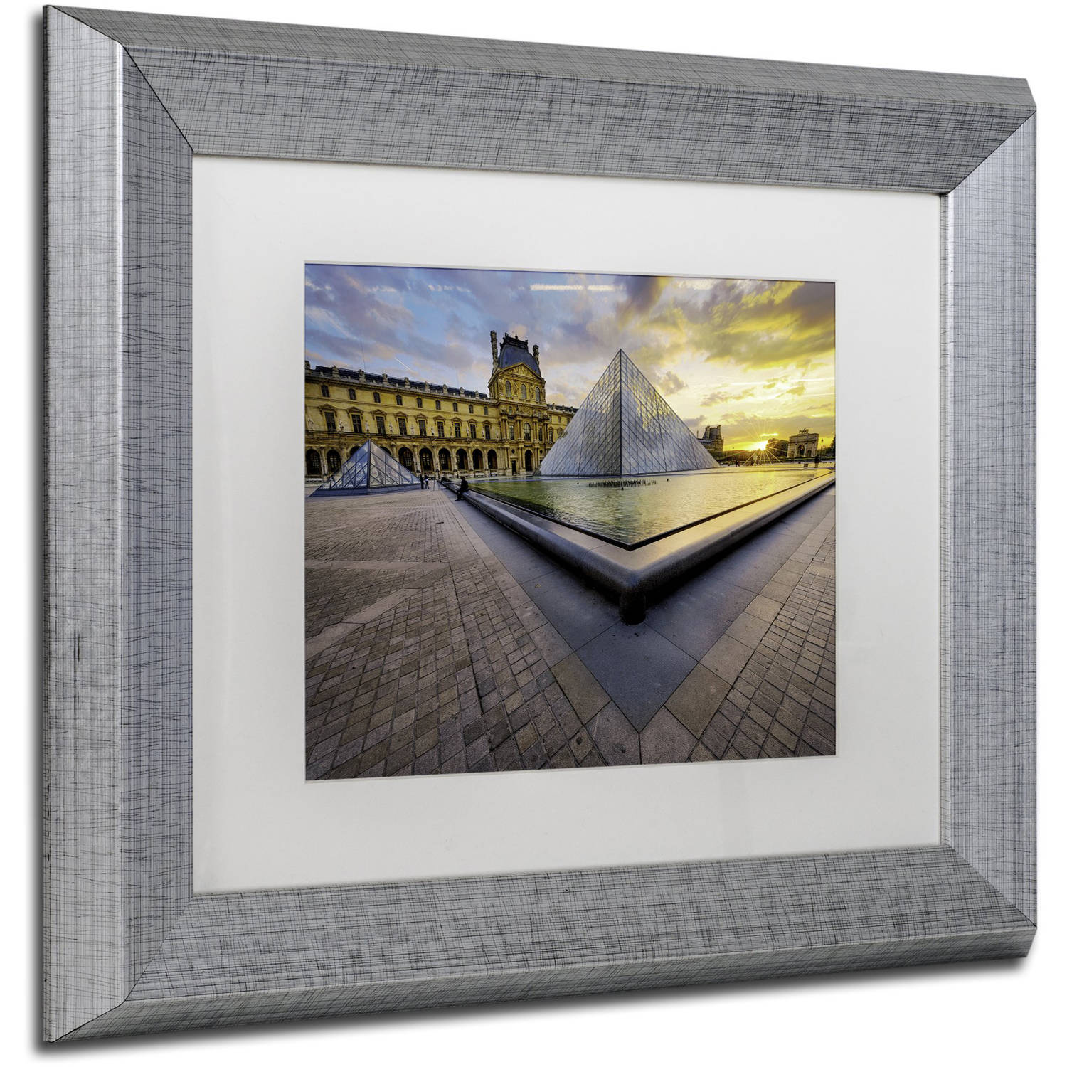 Trademark Fine Art "Geometry of the Louvre Museum" Canvas Art by Mathieu Rivrin, White Matte, Silver Frame