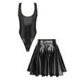 thumbnail image 2 of vastwit Women's Metallic Shiny Rave Outfits Sleeveless Dance Leotard with Pleated Skirt Black M, 2 of 5