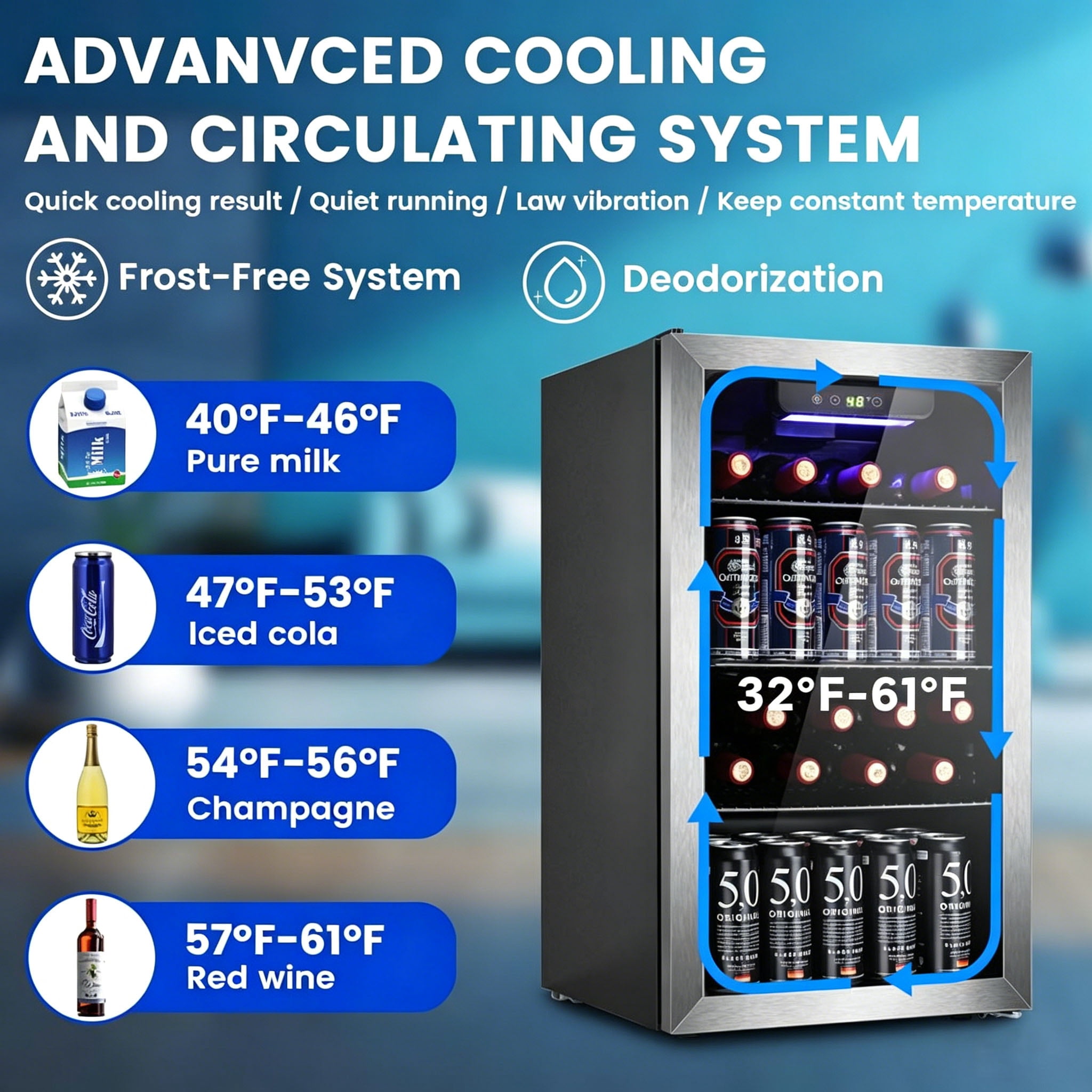 Auseo 3.2 Cu.ft Beverage Refrigerator, 120 Can Mini Fridge with Glass Door, Wine Cooler for Bar/Office/Home