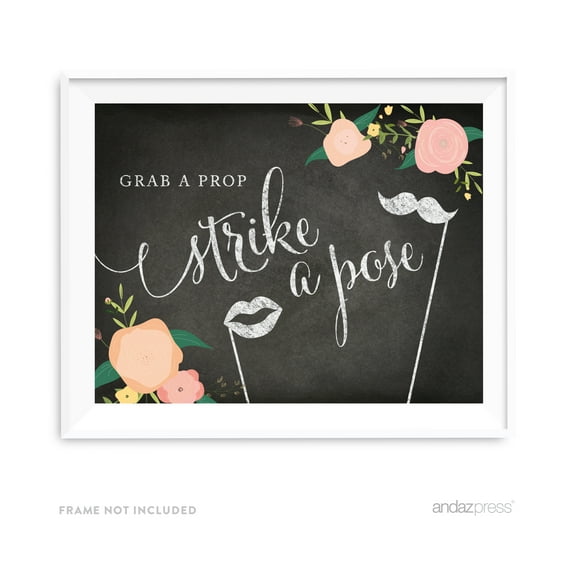 Grab A Prop & Strike A Pose Chalkboard & Floral Roses Wedding Party Signs